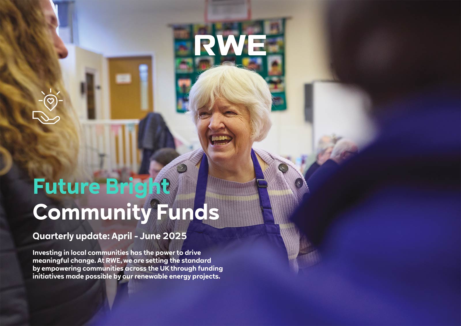 A community volunteer interacts with others in a vibrant indoor setting promoting local projects and initiatives.