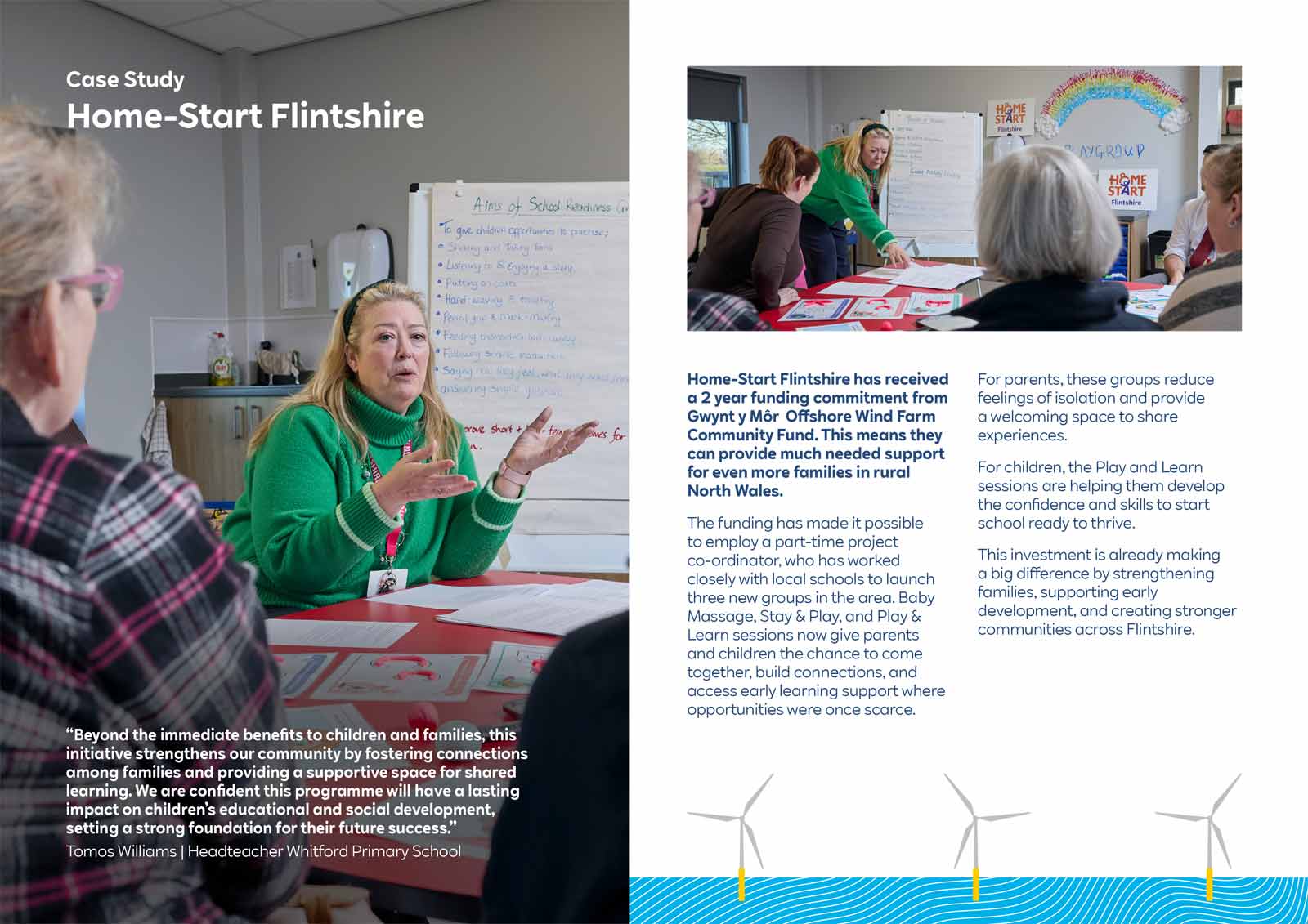 A group of people discussing in a meeting with notes and papers in front of them, focusing on community support initiatives.