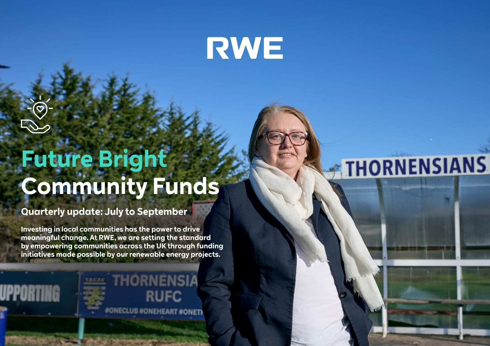 RWE logo above Future Bright Community Funds heading and Thornensians
