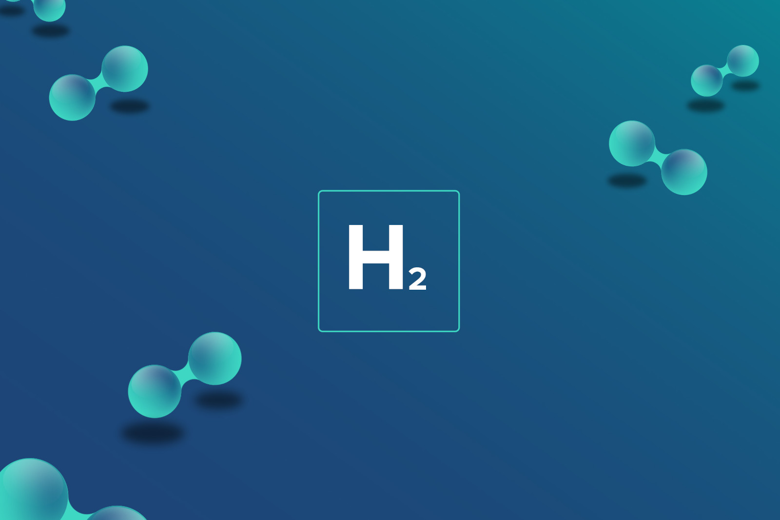 A digital representation of hydrogen molecules with the chemical symbol H2 on a gradient blue background.