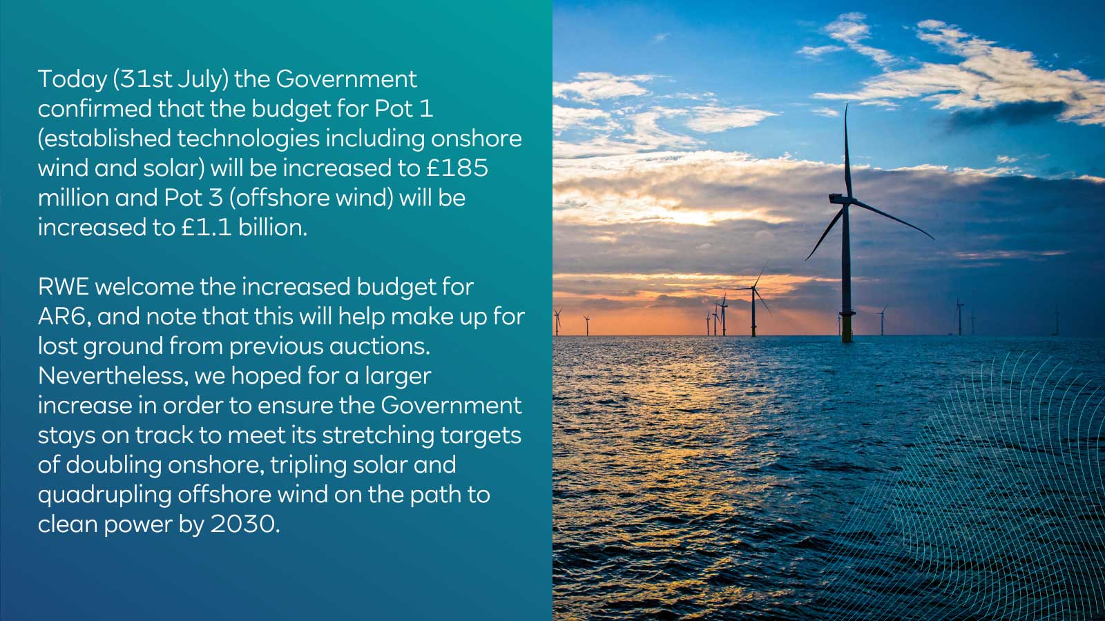 A scenic ocean view with multiple offshore wind turbines against a sunset backdrop, highlighting renewable energy initiatives.