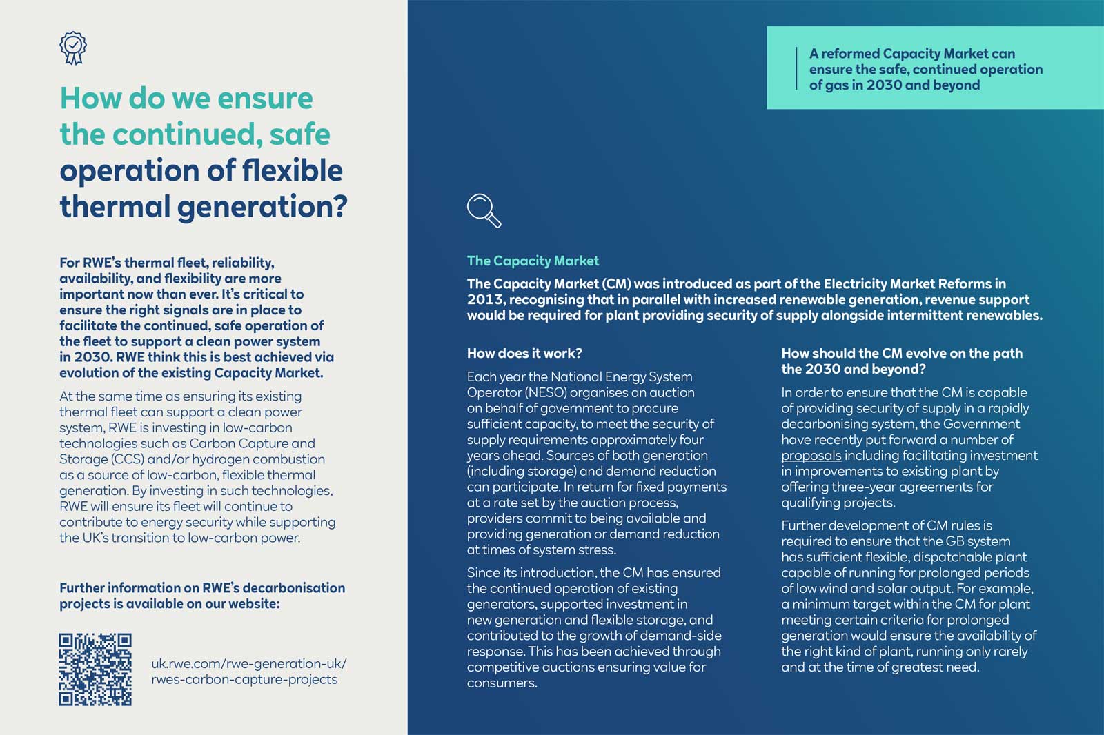 Informative infographic discussing the operation of flexible thermal generation and the Capacity Market for energy security.