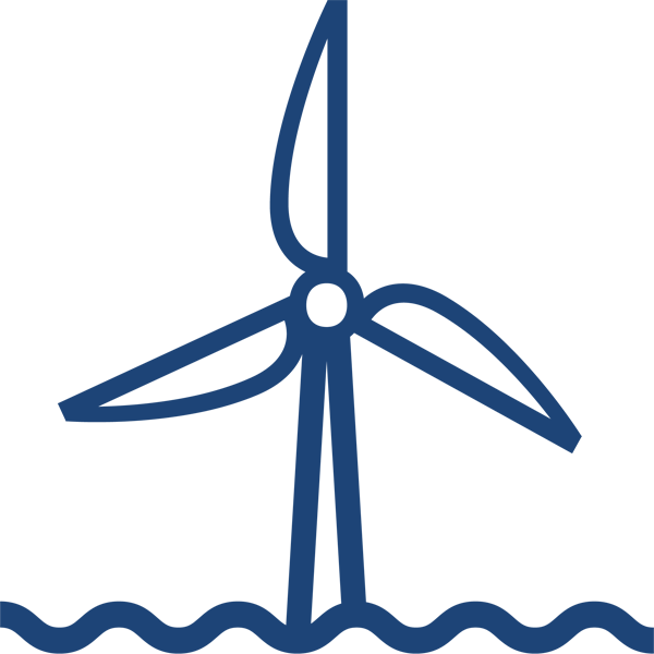 Navy graphic shows a wind turbine with waves in front at bottom of turbine