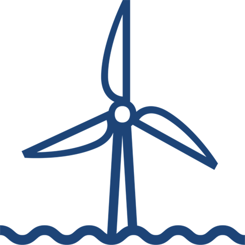 Navy graphic shows a wind turbine with waves in front at bottom of turbine