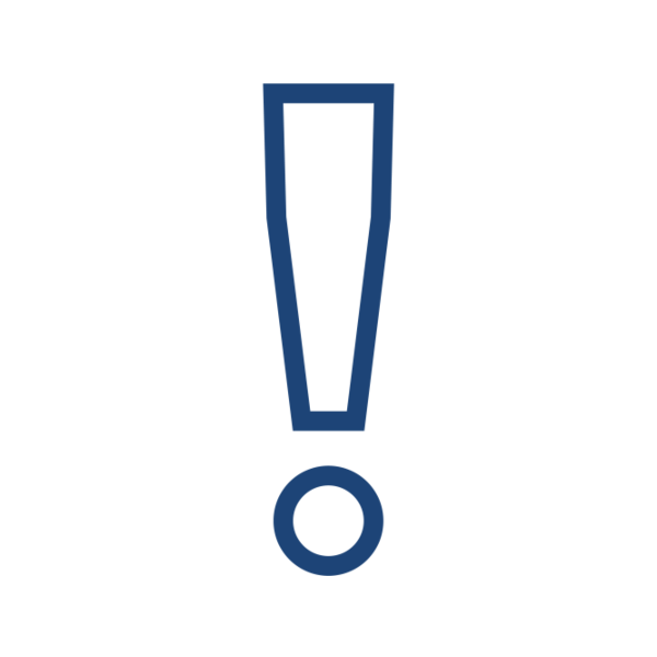 A blue exclamation mark symbol above a circular dot on a black background, indicating emphasis or warning.