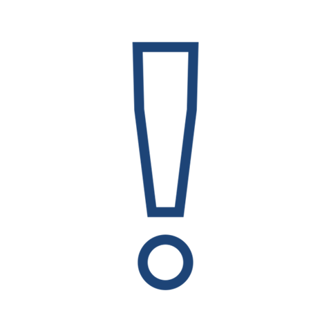 A blue exclamation mark symbol above a circular dot on a black background, indicating emphasis or warning.