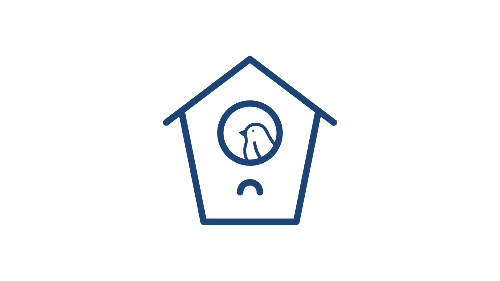 A simple blue icon of a birdhouse with a bird inside the circular opening.