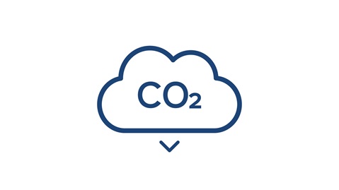 A blue cloud icon displaying CO2, indicative of carbon dioxide emissions.