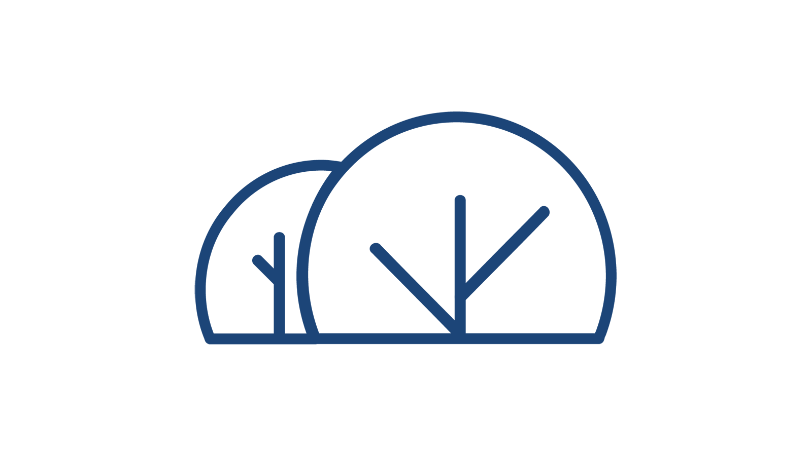 Two stylised trees illustrated with simple lines in dark blue on a white background.