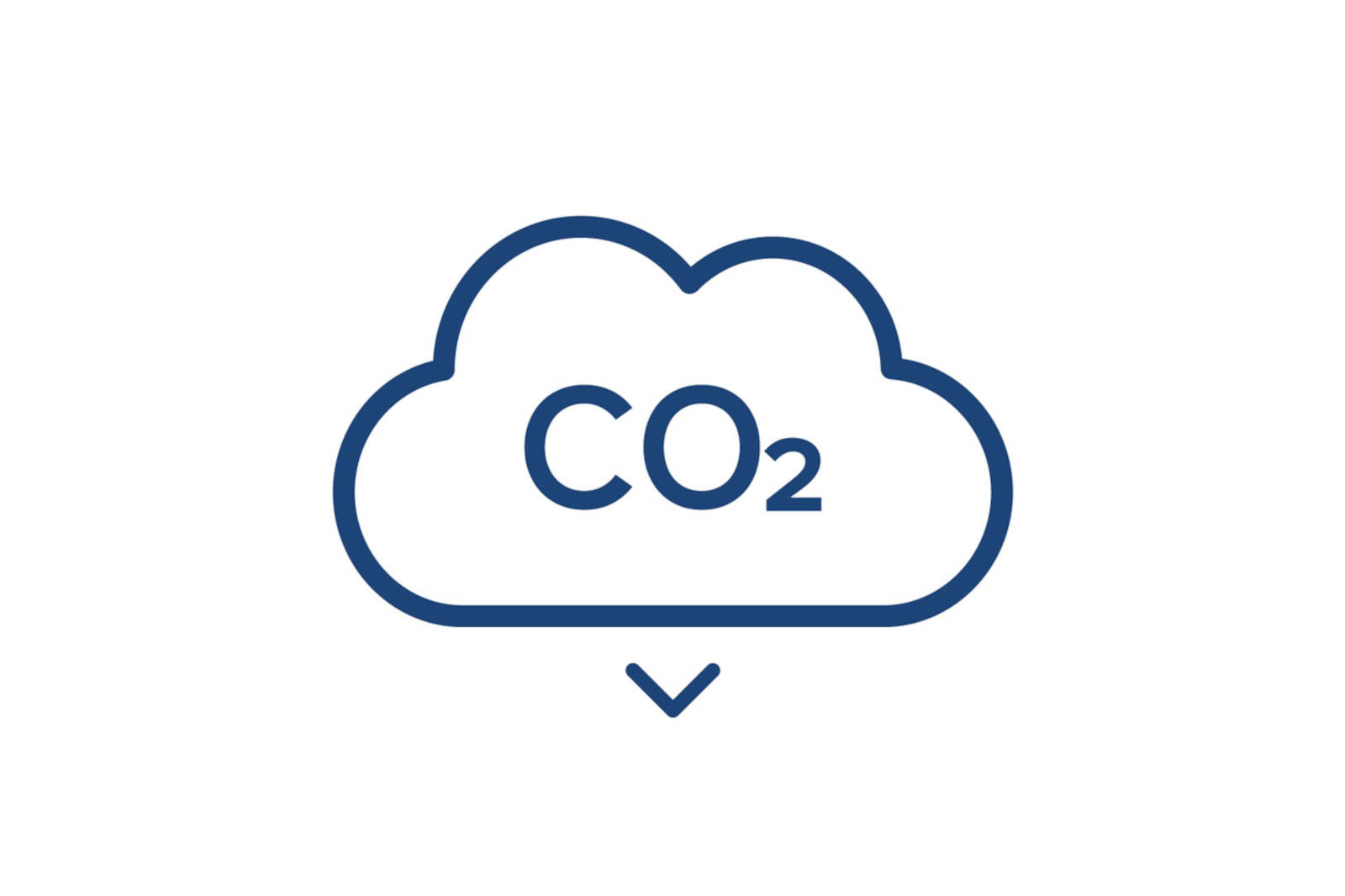 A simple graphic of a cloud containing the text 'CO2', symbolising carbon dioxide emissions.