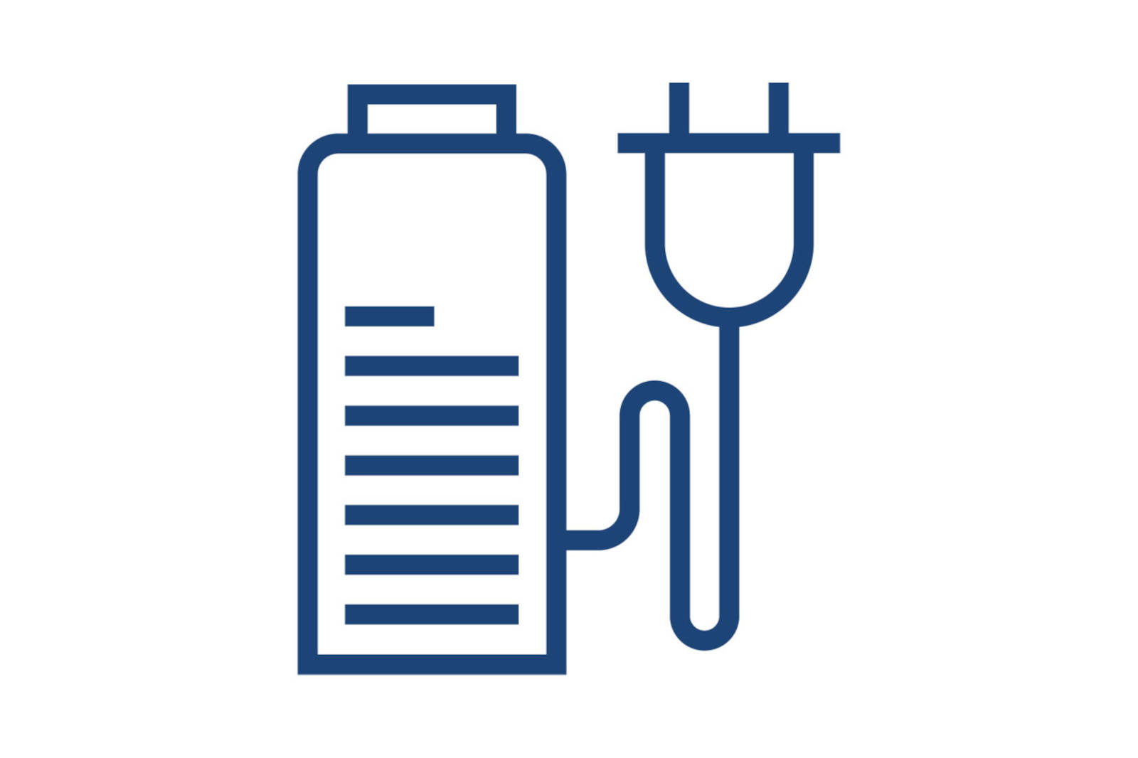 A graphic showing a battery with lines indicating charge levels and a power plug attached.