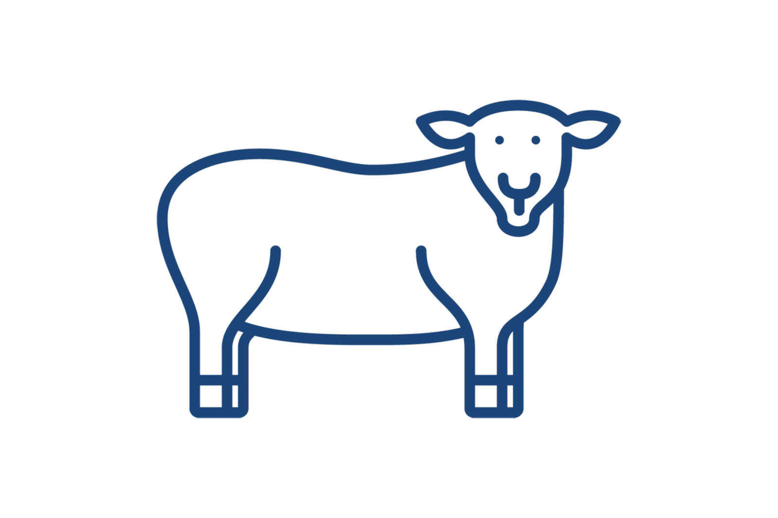 A simple blue line illustration of a sheep, depicting its rounded body, head, and legs.