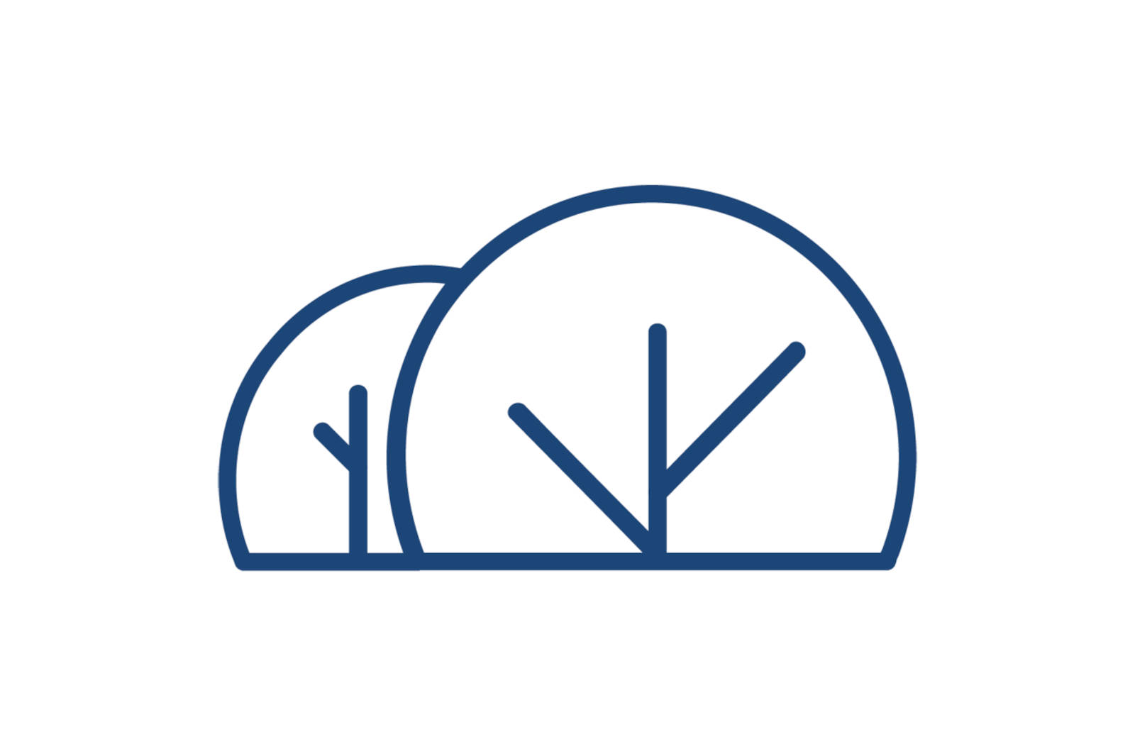 A grahpic of two navy stylised trees, featuring rounded tops and branches.